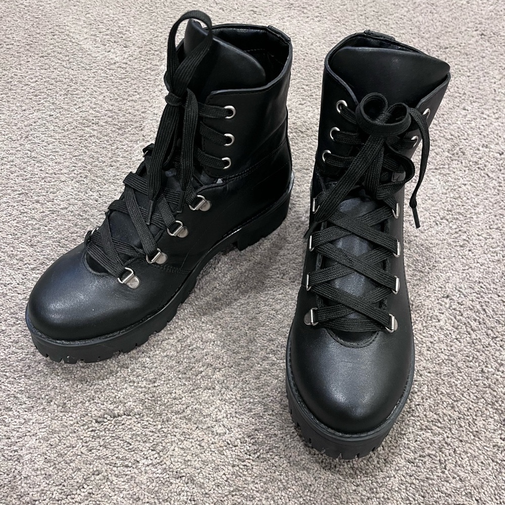 Steve Madden Black Lace-Up Leather Combat Boots